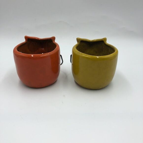 Vintage Gerson International Ceramic Owls Set of 2 with Handles Orange Yellow - Picture 4 of 11